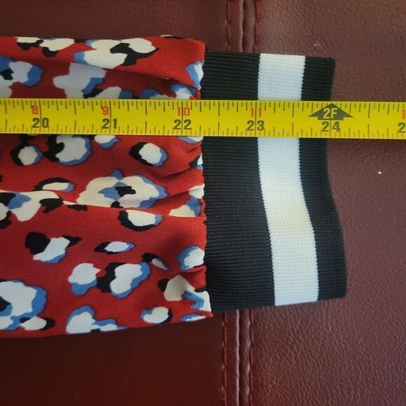 Moma Red Satin Stripe Band and Animal Print Blouse - Picture 9 of 12